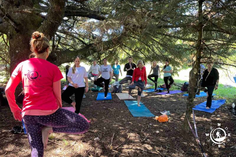 Guided yoga practice in nature inside Parnitha forest