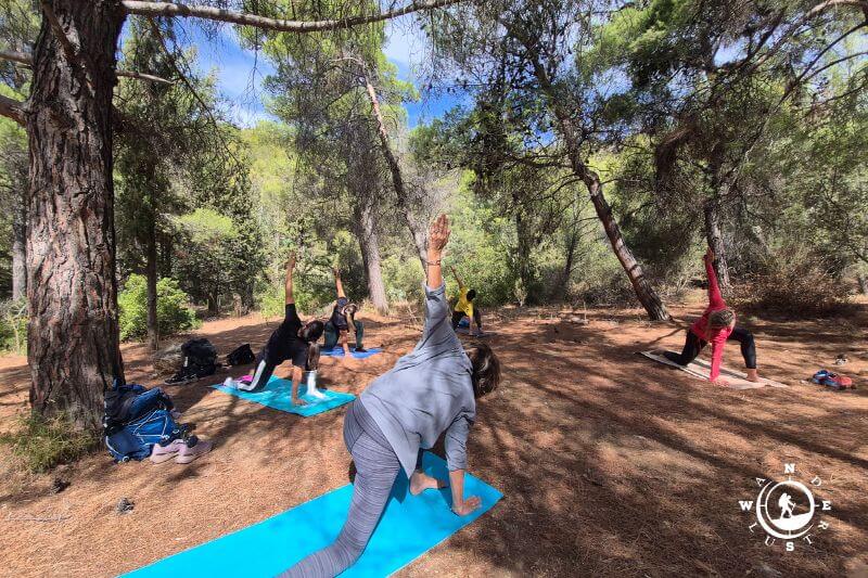 Yoga session with autumn atmosphere in the forest of Hymettus