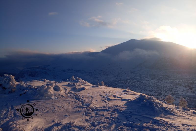Panoramic view of Perdikoula summit in winter landscape